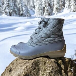 Sperry Duck Boots Womens Syren Gulf Gray Wool Quilt Side Zip Size 10